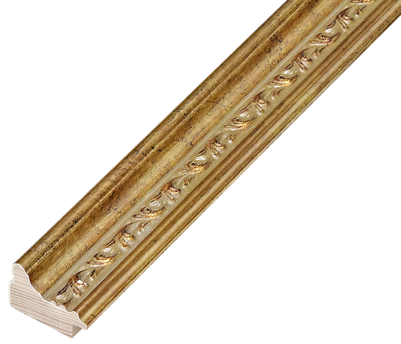 Moulding finger-jointed pine, width 34mm, height 23 - Gold with decorati - 345ORO
