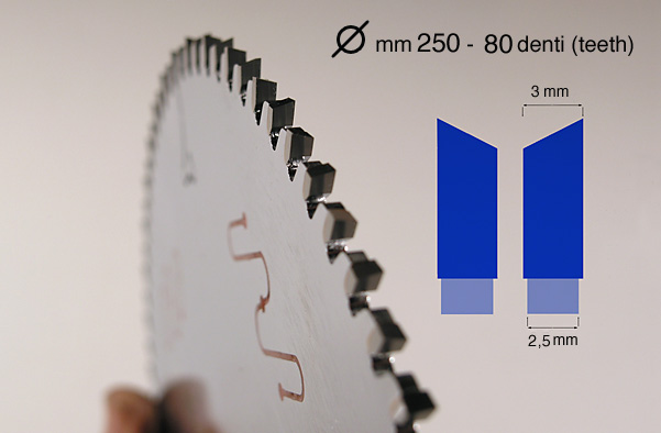 Saw blades in tungstene, diametre 250 mm/80 teeth