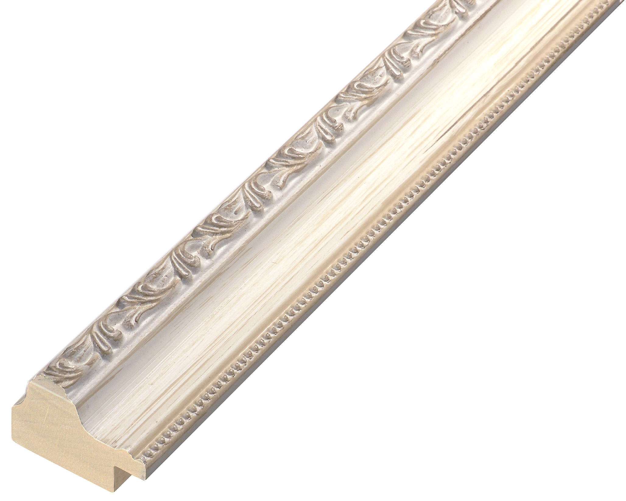 Moulding finger-jointed pine width 32mm - white with relief decoration