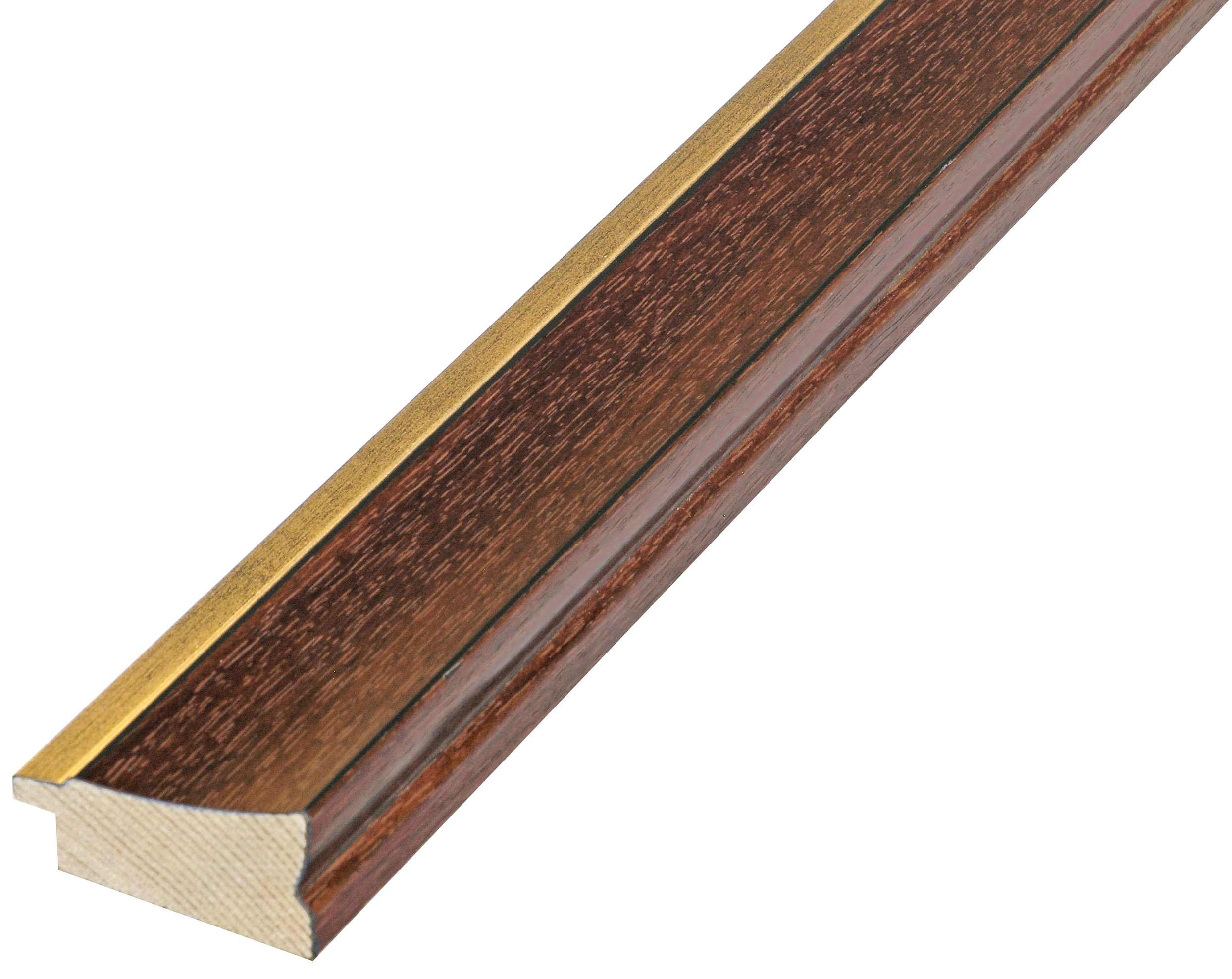 Moulding finger-jointed pine - Width 43mm - Walnut with gold fillet