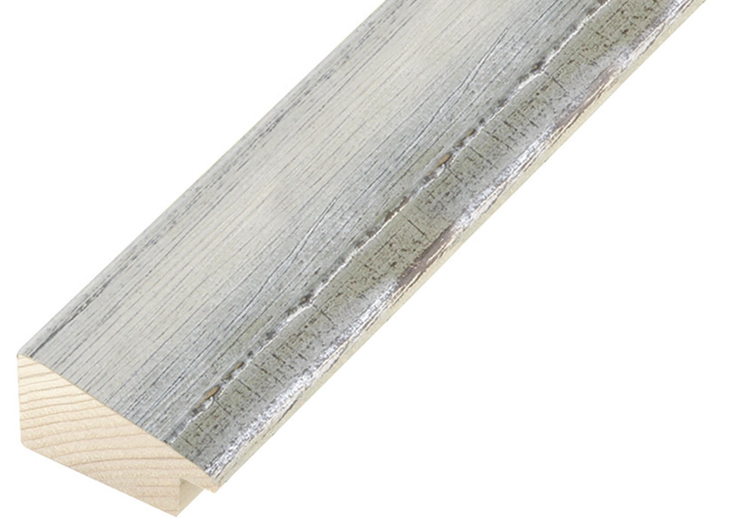 Moulding finger-jointed fir 37mm - distressed white finish, silver edg