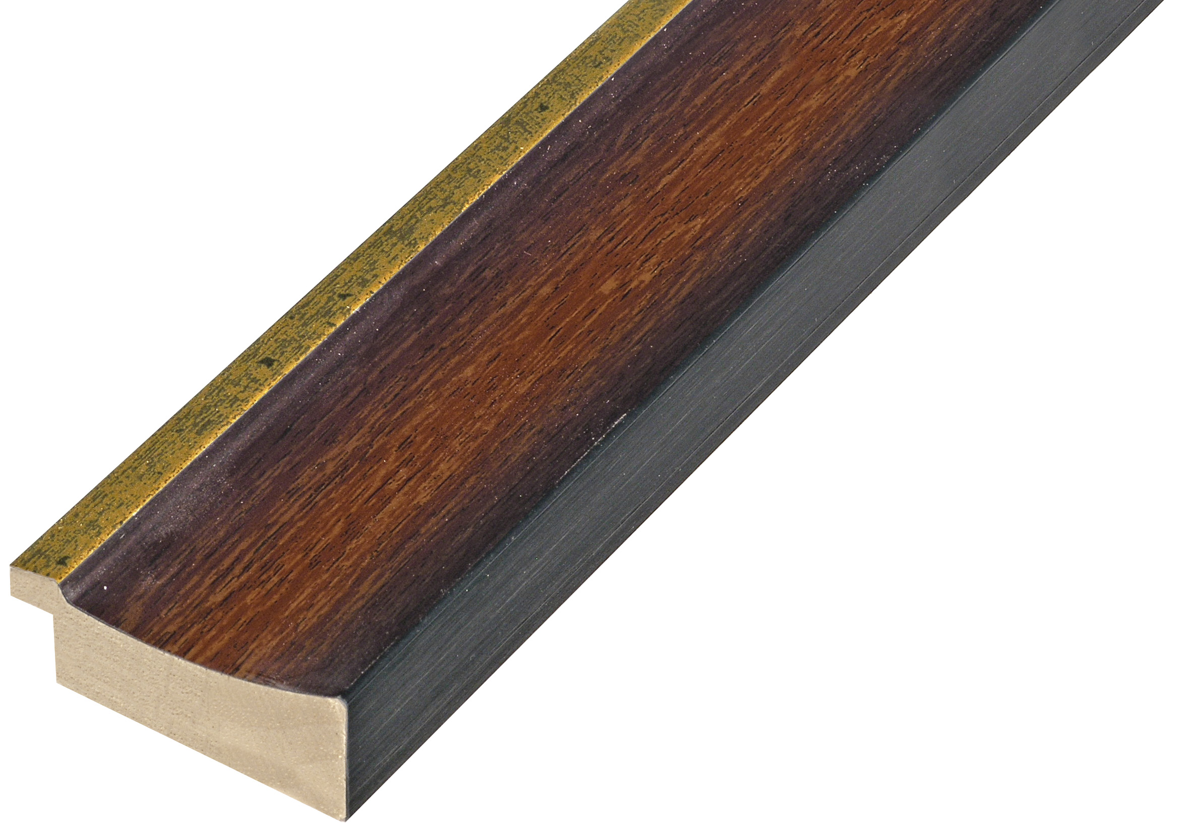 Moulding finger-jointed pine - Width 50mm - Walnut, gold sight edge  - 535NOCE