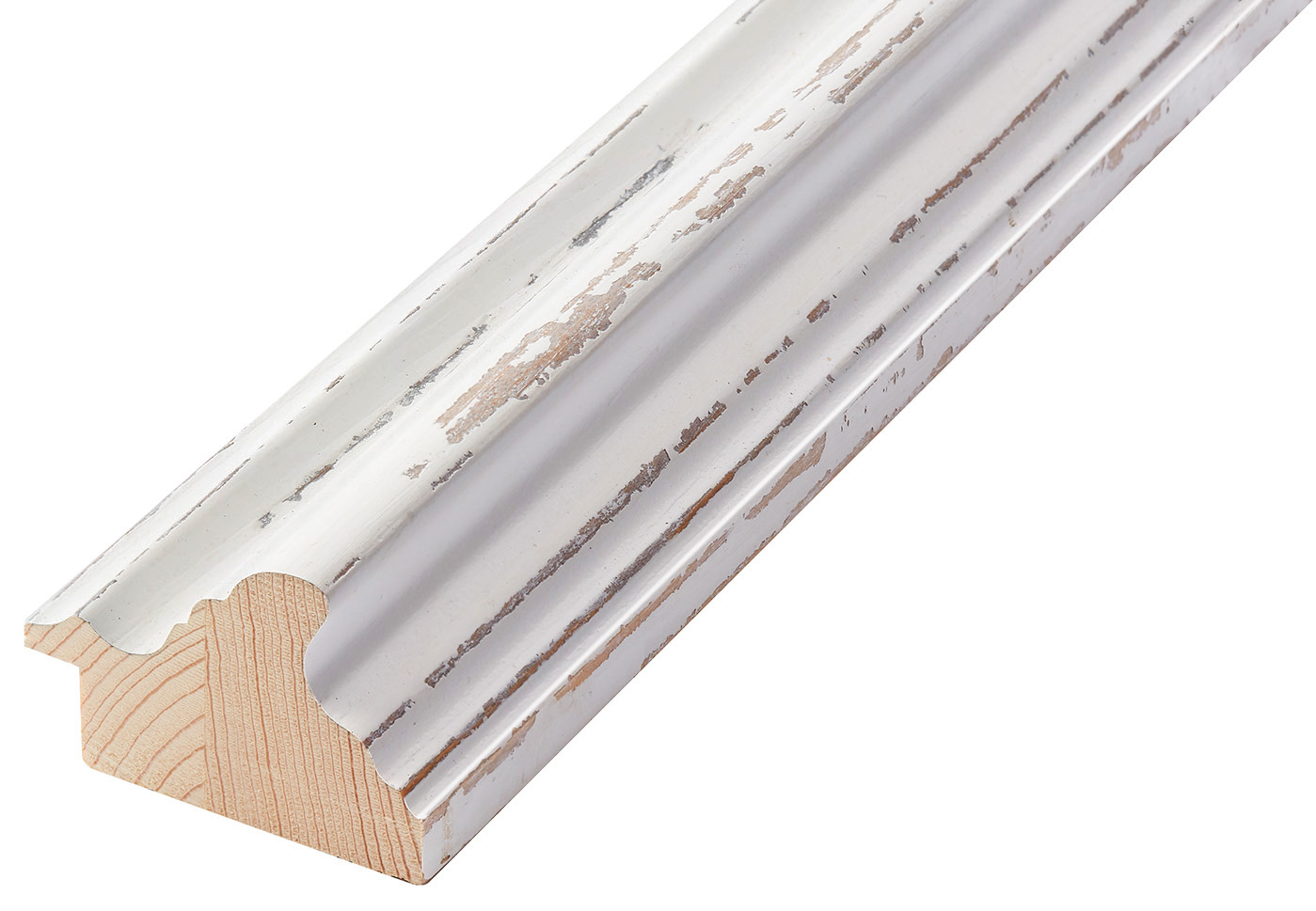 Moulding finger-jointed fir Width 53mm - White, distressed