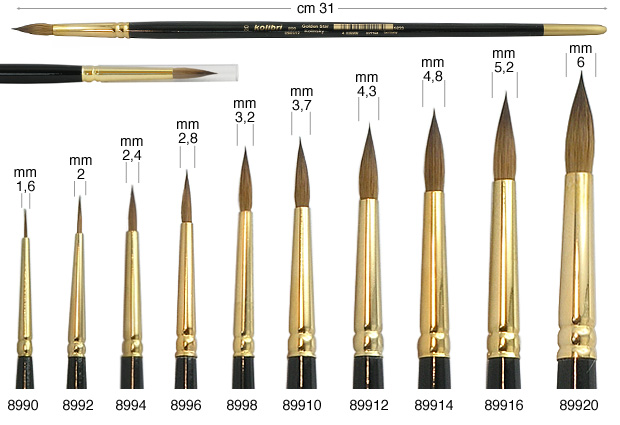 Round Kolinsky sable brushes no. 20