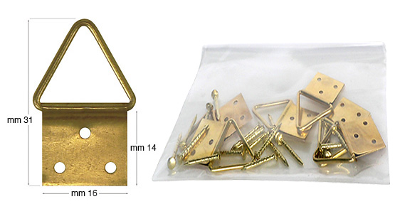 Bag of  6 brass hangers No.4 with 18 nails