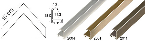 Complete set of corner samples of moulding Alum. serie 13 (3 pieces)