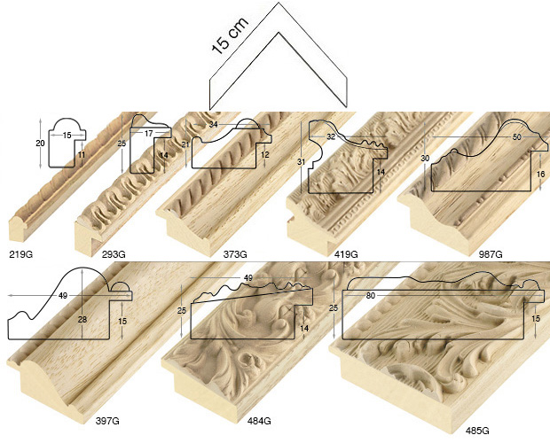 Complete set of corner samples of raw moulding (8 pieces)