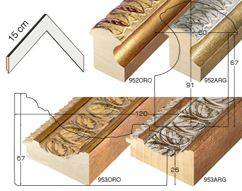 Complete set of corner samples of moulding 952 (2 pieces)