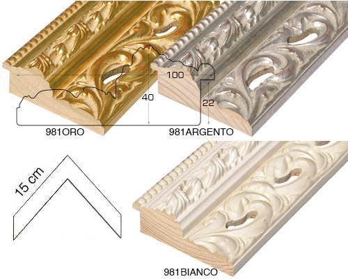 Complete set of corner samples of moulding 981 (3 pieces)