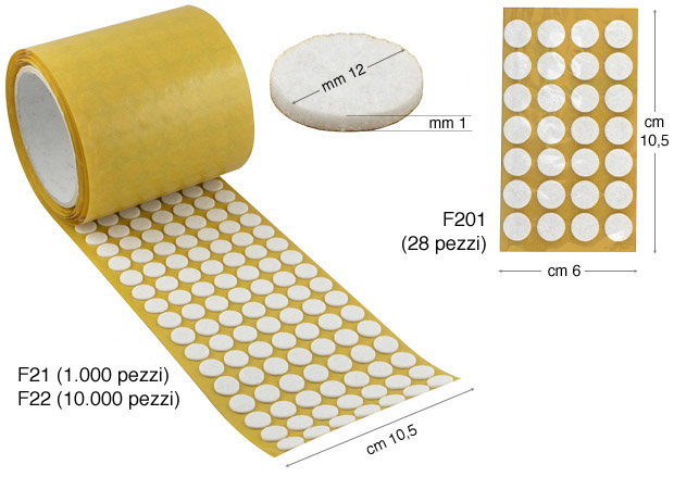Self-adhesive felt pads, Ø 12 mm, thick 1 mm - 2800 pads
