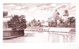 Etching: Schiavo: Chiesa S.Giorgio cm 35x50 (seppia)