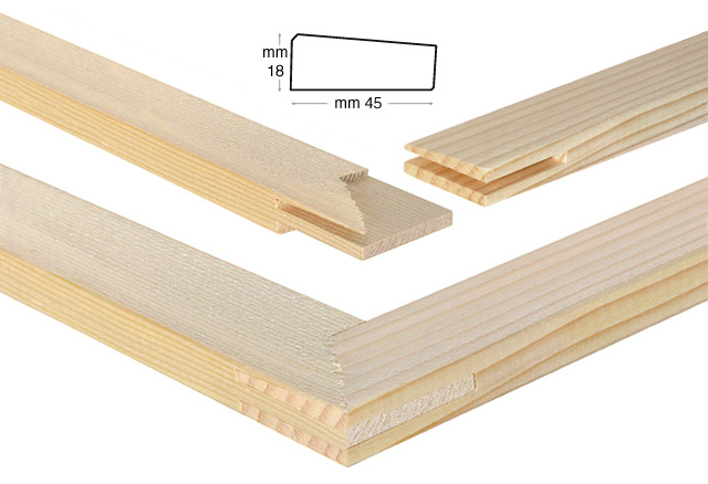Stretcher bars, wood, 45x18 mm, 100 cm with hole
