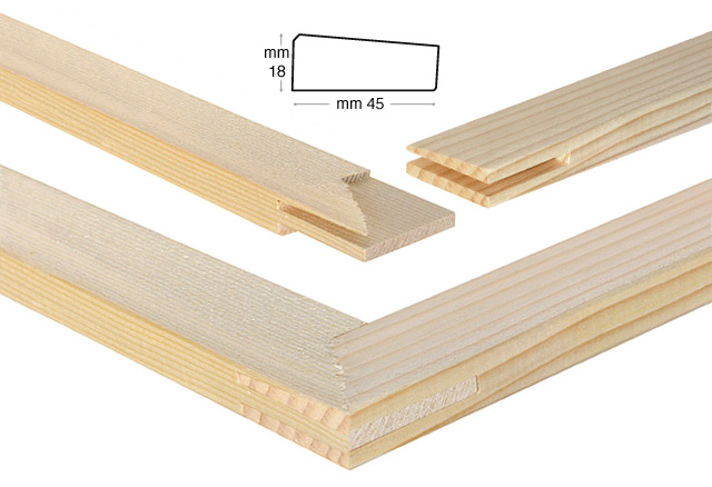 Stretcher bars, wood, 45x18 mm, 90 cm with hole