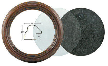 Round frames, antique walnut with glass and back - diameter 14 cm