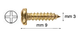 Brass-plated screws, cylindrical head, mm 3x9 - Pack 200 pcs