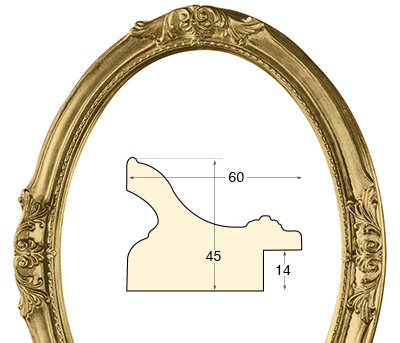 Oval frames, decorated, golden - 50x70 cm