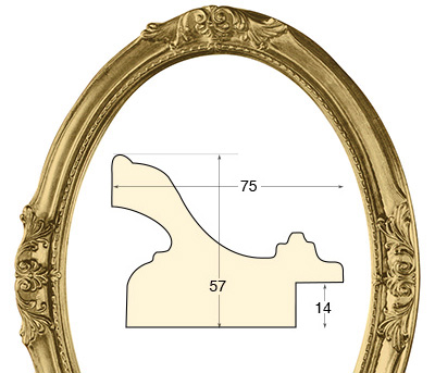 Oval frames, decorated, golden - 60x80 cm