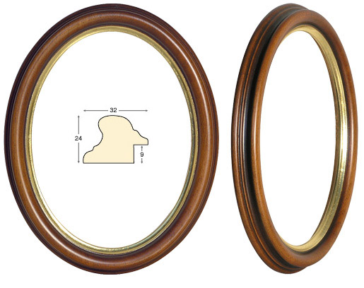 Овальная рама, орех с золотой окантовкой - 20x25 см