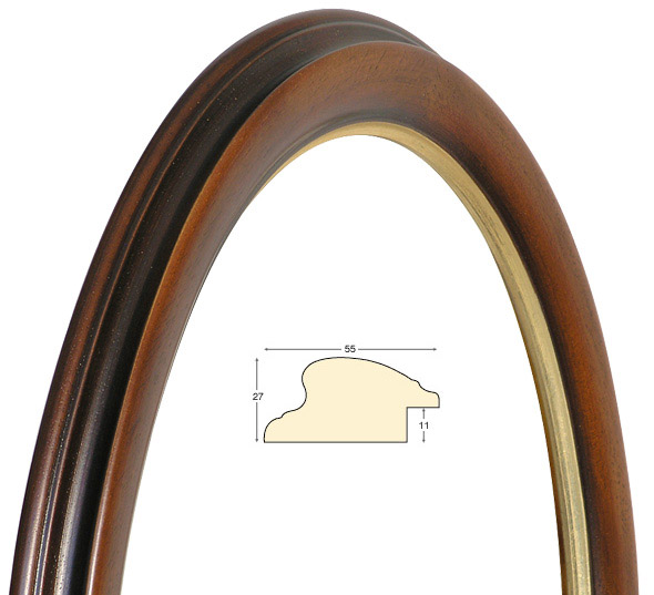 Овальная рама, орех с золотой окантовкой - 60x80 см