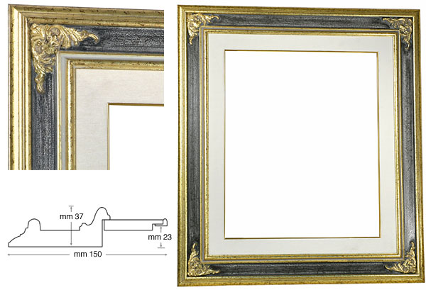 Venice frame with grey band, linen liner, 500x600 mm