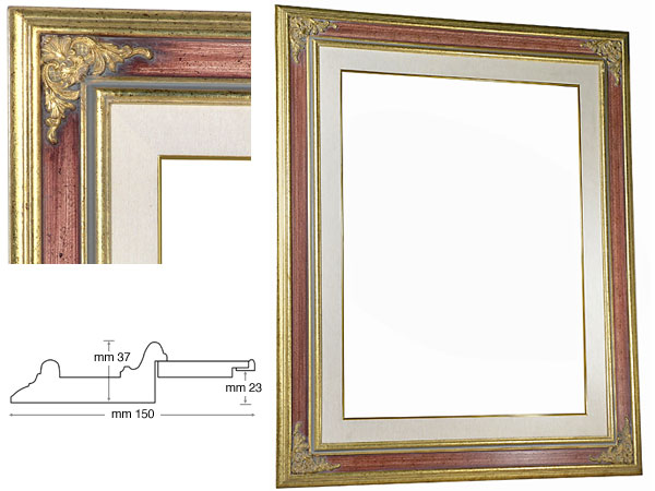Venice frame with red band, linen liner, 600x800 mm