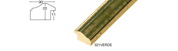 Moulding ayous width 30mm - distressed gold, green front