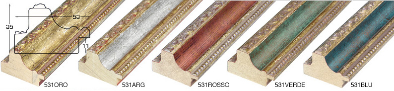 Complete set of corner samples of moulding 531 (5 pieces)