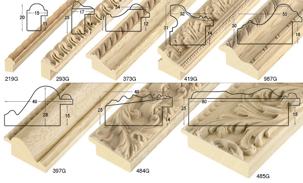 Complete set of corner samples of raw moulding (8 pieces)