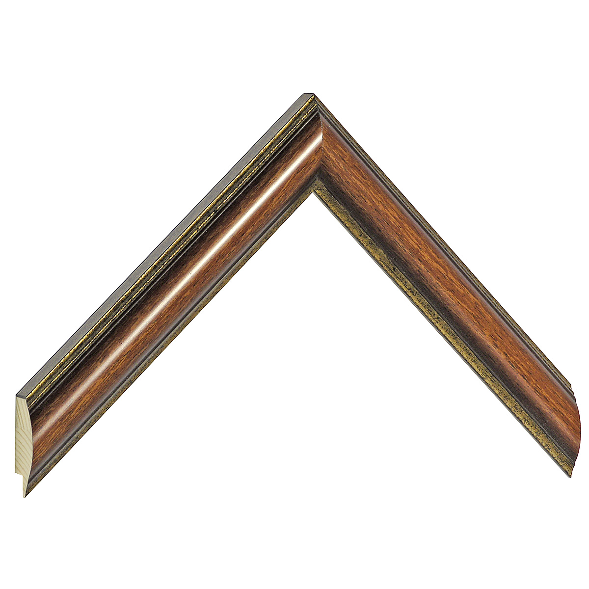Moulding finger-jointed pine - Width 25mm - walnut, gold sight edge  - Sample