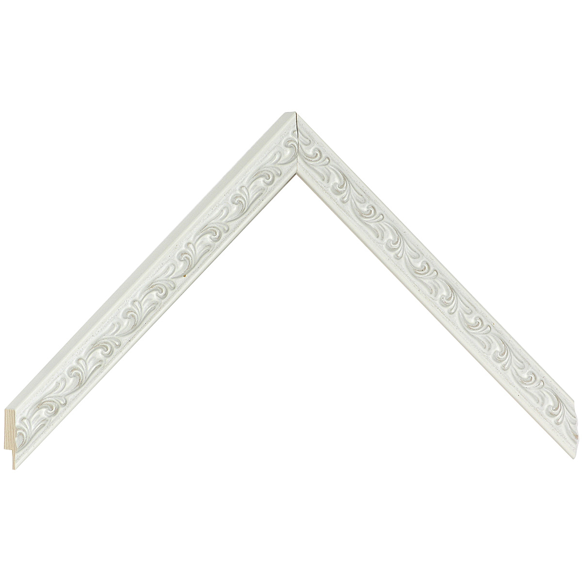 Moulding finger-jointed pine, width 16mm, height 17 - White, embossed - Sample
