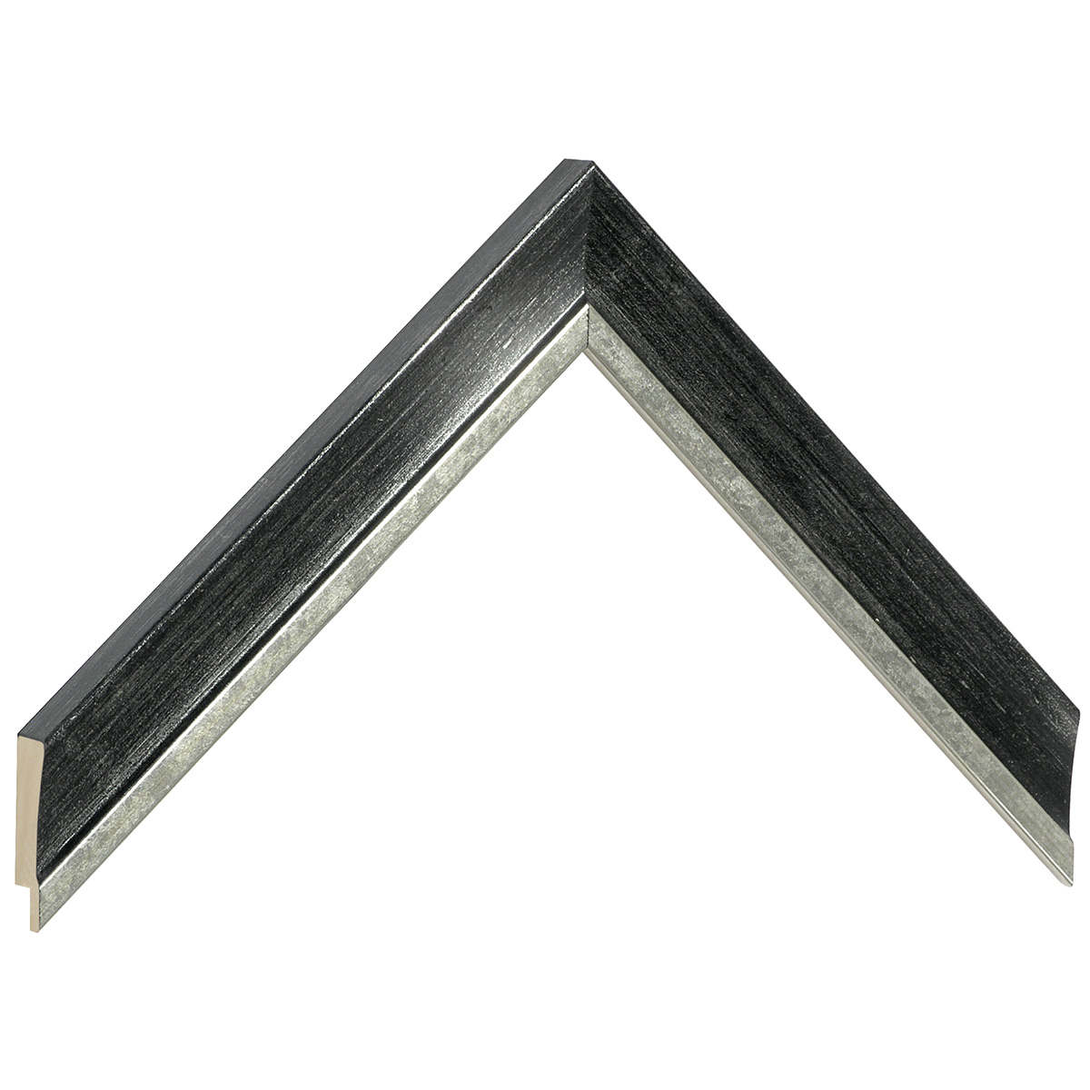 Moulding finger-jointed pine, width 25mm, height 15 - Black, silver edge - Sample
