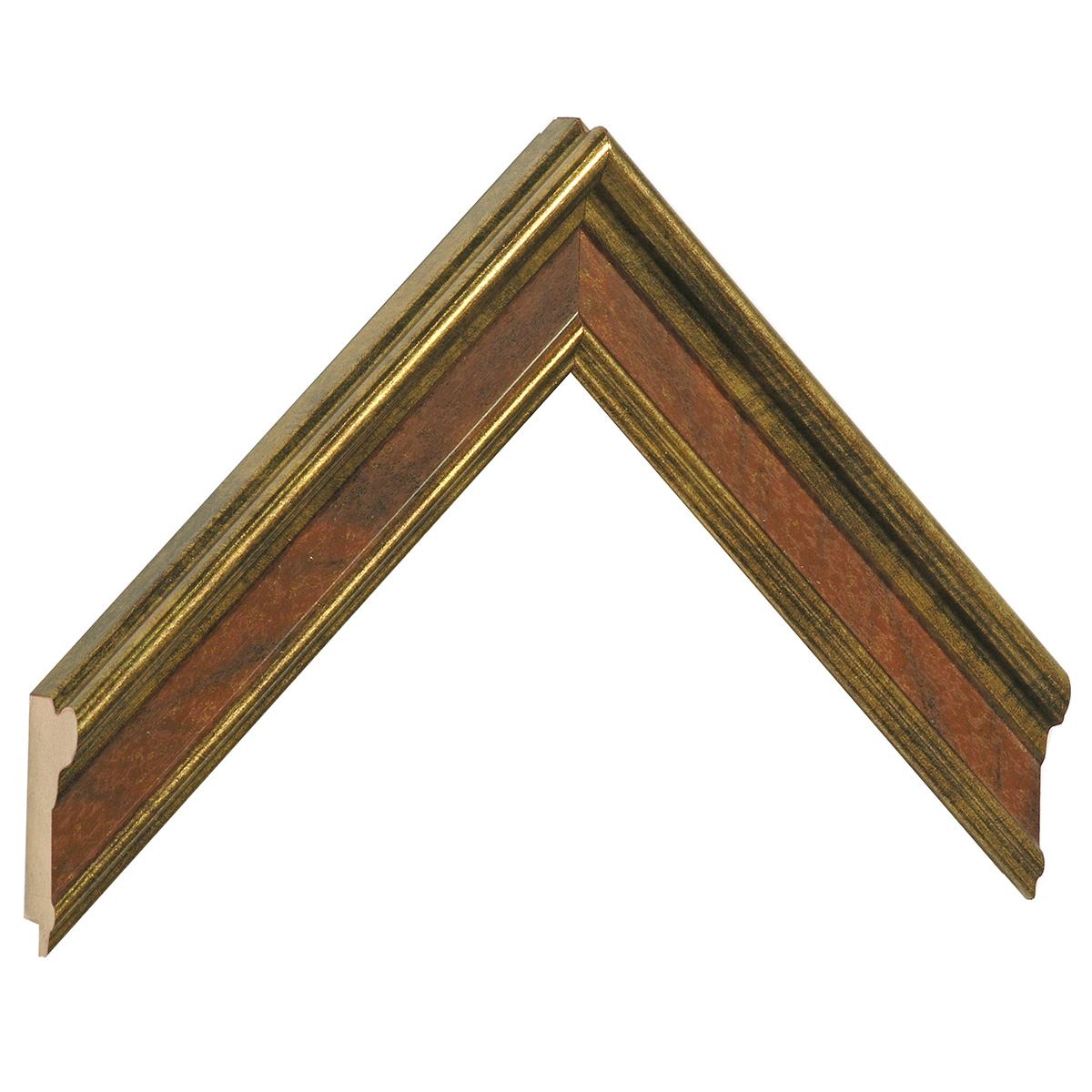 Moulding fingerjointed pine, width 34mm, height 22 - Gold, red band - Sample