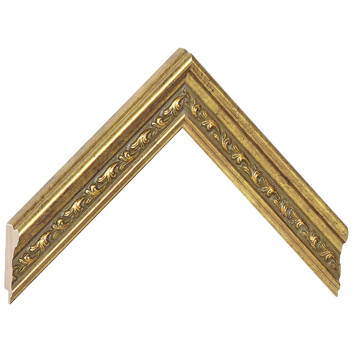 Moulding finger-jointed pine, width 34mm, height 23 - Gold with decorati - Sample