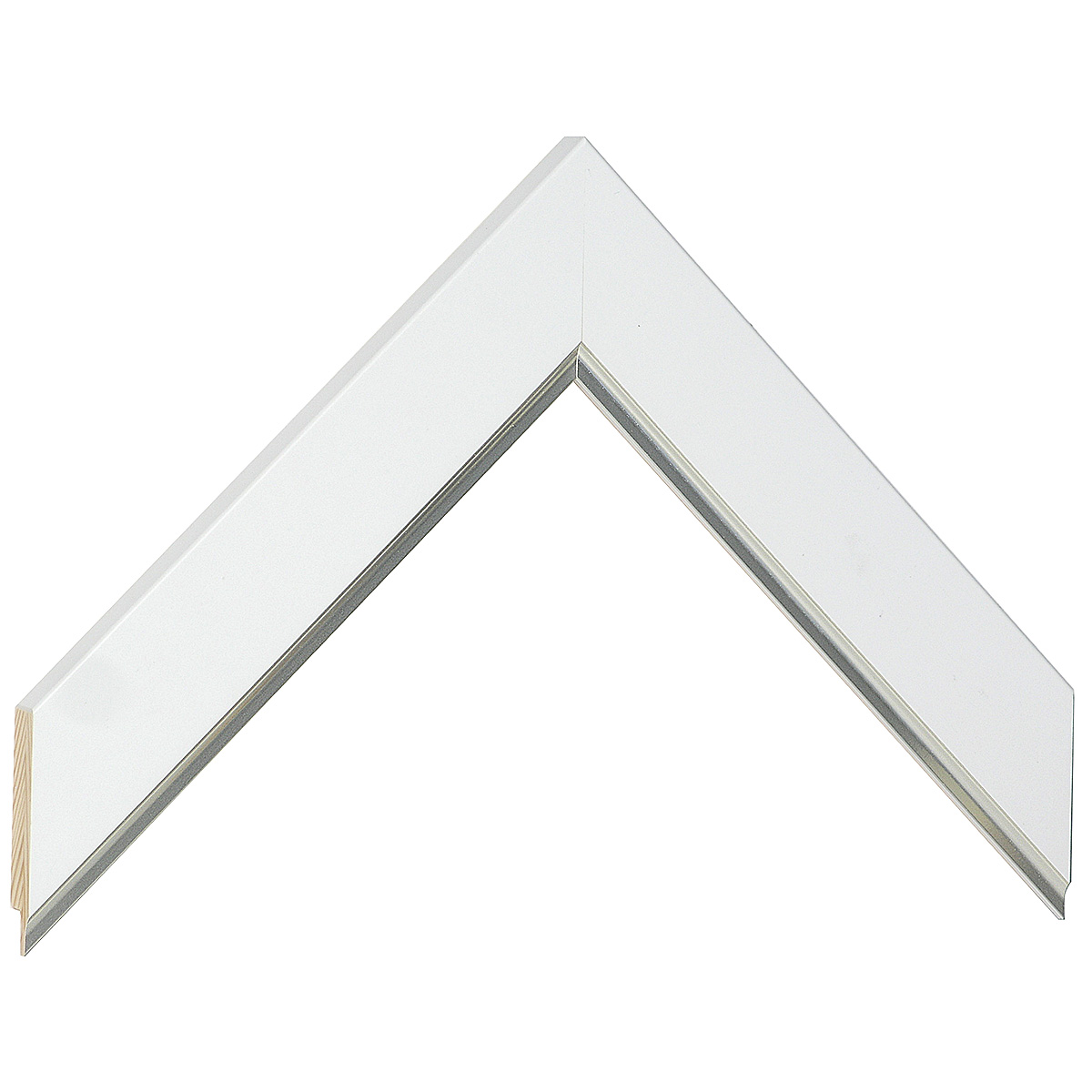 Liner finger-jointed pine, width 34mm, height 12 - White, silver edge - Sample