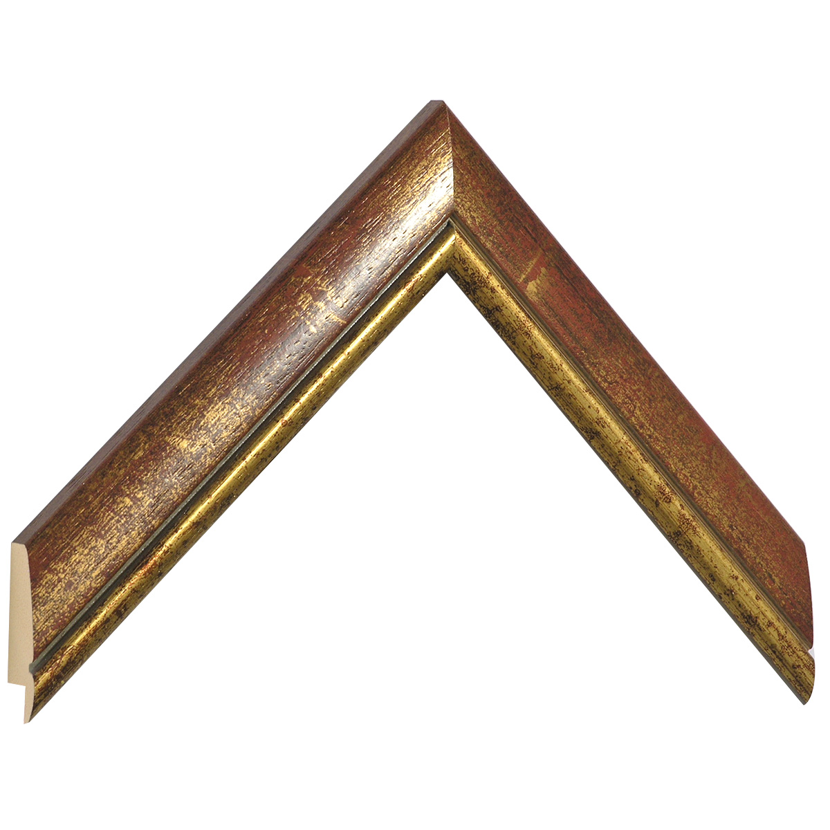 Moulding finger-jointed pine, width 30mm, height 15 - Red, gold edge - Sample