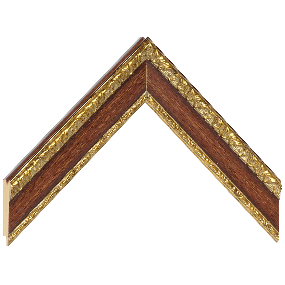 Moulding finger-jointed fir, width 35mm, height 23 - Walnut, decorated - Sample