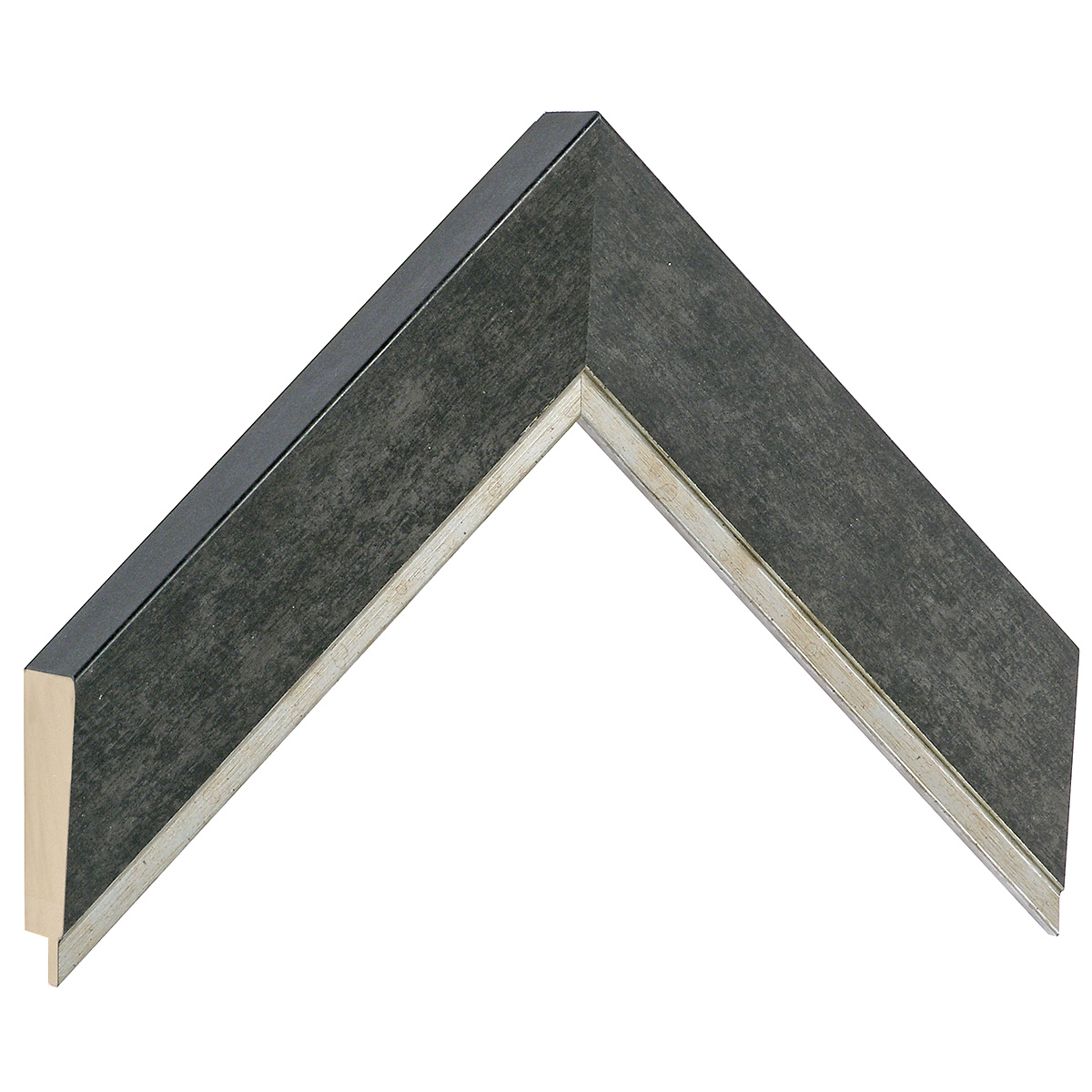 Moulding fingerjointed pine, width 42mm, height 27 - Black, silver edge - Sample