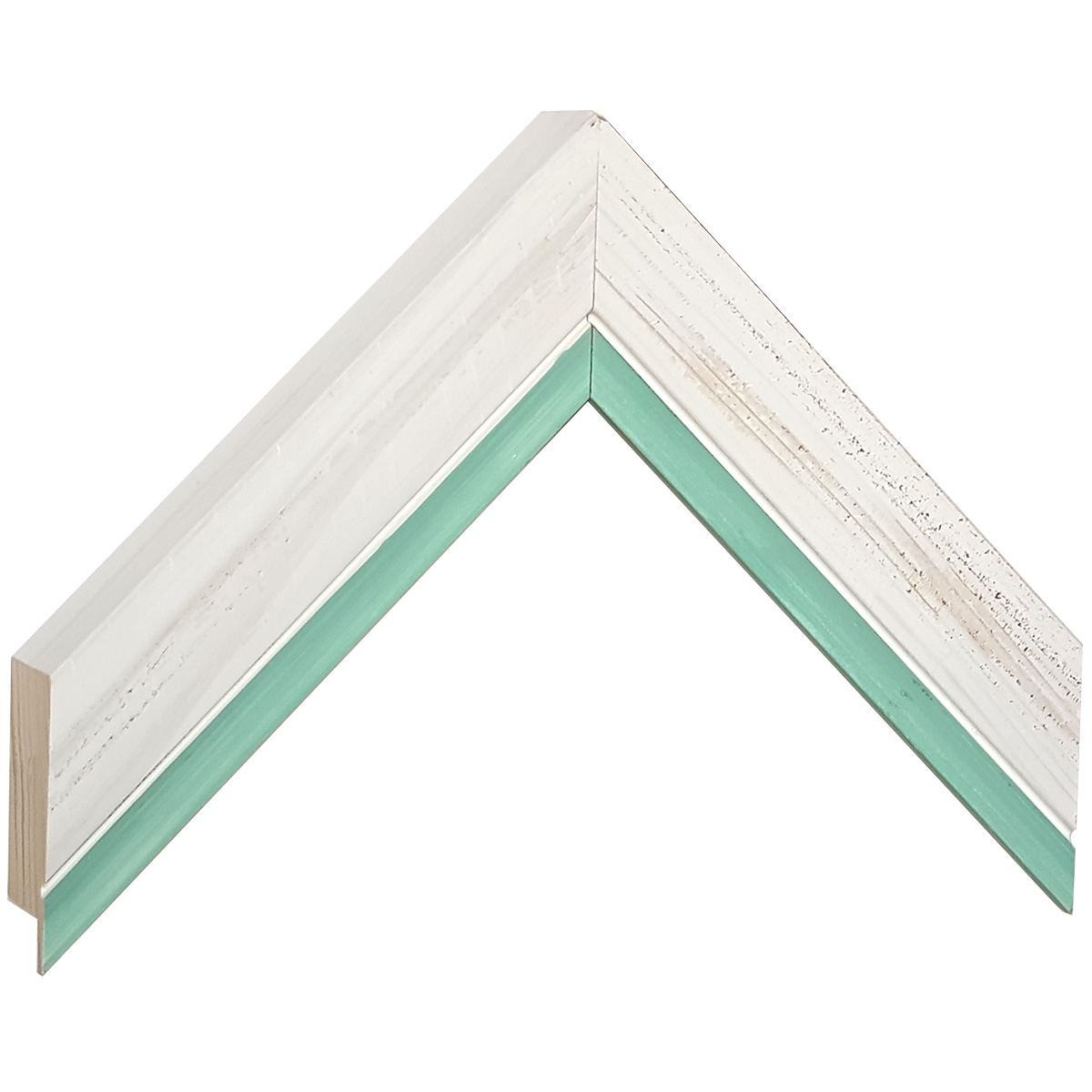 Moulding finger-jointed pine height 33mm - White, green egde - Sample