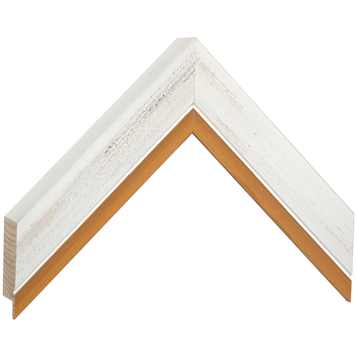 Moulding fingerjointed pine, width 39mm, height 33 - White, ochre edge - Sample