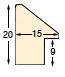 Moulding finger-jointed pine, width 15mm, height 20 - Green - Profile
