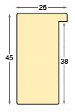 Moulding ayous, width 25mm, height 45mm, bare timber - Profile