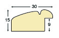 Moulding finger-jointed pine, width 30mm, height 15 - Gold, gold edge - Profile