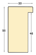 Moulding ayous, width 30mm, height 55mm, bare timber - Profile