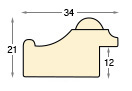 Moulding ayous, width 34 mm, height 21mm, embossed bare timber - Profile