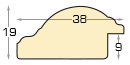 Moulding finger-jointed pine, width 38mm, height 19 - Gold - Profile