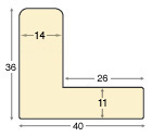 Moulding L shaped fingerjoint pine, width 40mm, height 36 - Black - Profile
