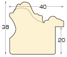 Moulding finger-jointed pine, width 40mm, height 38 - White, decorated - Profile