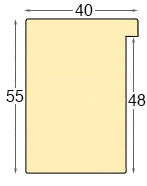 Moulding ayous, width 40mm, height 55mm, bare timber - Profile