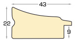 Moulding finger-jointed pine, width 43mm, height 22 - Walnut gold fillet - Profile