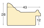 Moulding finger-jointed pine, width 43mm, height 28 - Platinum - Profile